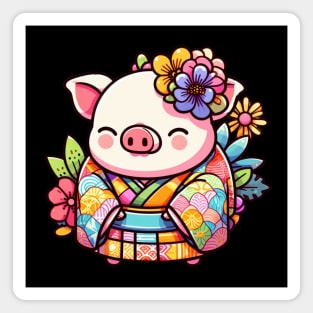 Japanese pig Otaku Floral Magnet